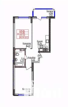 2-к квартира, вторичка, 57м2, 1/9 этаж