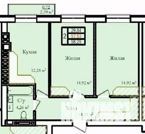 2-к квартира, строящийся дом, 58м2, 7/9 этаж