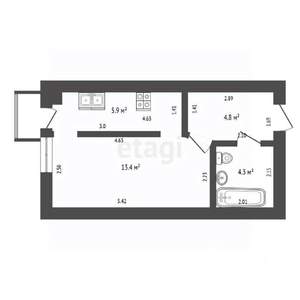 Студия квартира, вторичка, 28м2, 4/4 этаж