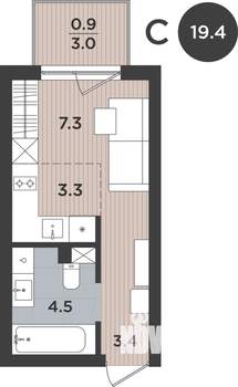 1-к квартира, вторичка, 19м2, 1/9 этаж