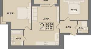 2-к квартира, вторичка, 69м2, 6/9 этаж