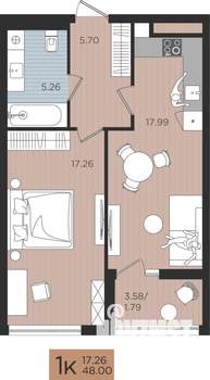1-к квартира, строящийся дом, 48м2, 5/10 этаж