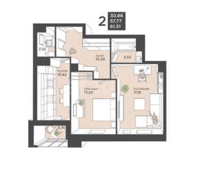 2-к квартира, сданный дом, 63м2, 23/25 этаж