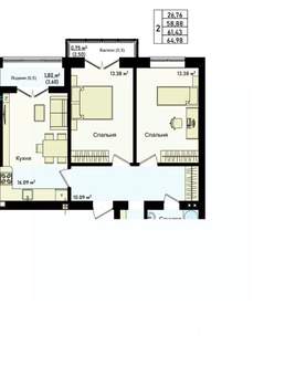 2-к квартира, вторичка, 67м2, 3/4 этаж