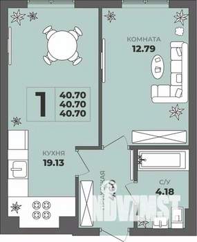1-к квартира, строящийся дом, 41м2, 1/8 этаж