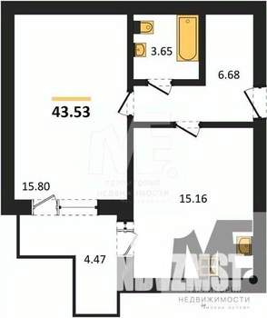 1-к квартира, вторичка, 44м2, 6/9 этаж