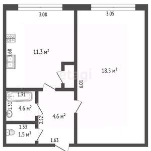 1-к квартира, вторичка, 36м2, 1/5 этаж