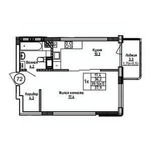 1-к квартира, вторичка, 38м2, 2/9 этаж