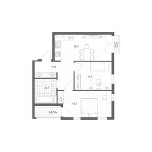 2-к квартира, строящийся дом, 59м2, 8/18 этаж
