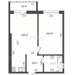 1-к квартира, вторичка, 41м2, 2/10 этаж