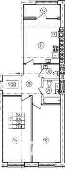 2-к квартира, строящийся дом, 71м2, 7/9 этаж