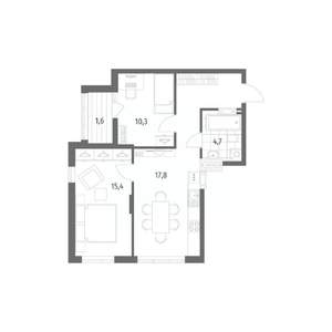 2-к квартира, строящийся дом, 58м2, 2/8 этаж