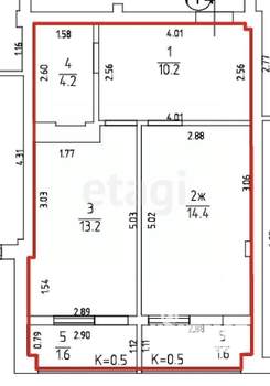 1-к квартира, вторичка, 48м2, 7/9 этаж