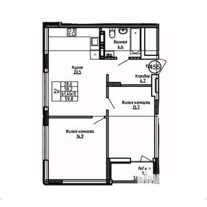 2-к квартира, вторичка, 60м2, 5/9 этаж