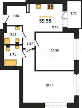 2-к квартира, вторичка, 57м2, 7/9 этаж