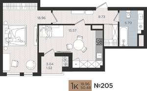 1-к квартира, строящийся дом, 50м2, 2/10 этаж