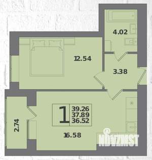1-к квартира, сданный дом, 39м2, 2/10 этаж