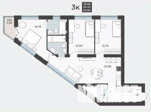 3-к квартира, строящийся дом, 82м2, 4/9 этаж