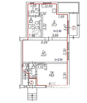 2-к квартира, вторичка, 66м2, 1/2 этаж