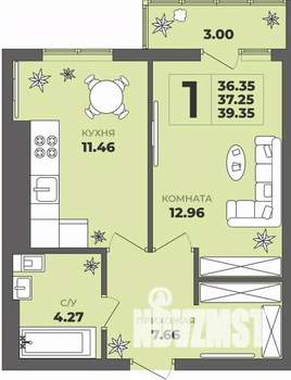 1-к квартира, строящийся дом, 37м2, 2/8 этаж