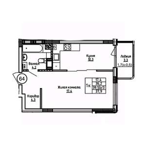 1-к квартира, вторичка, 38м2, 5/9 этаж