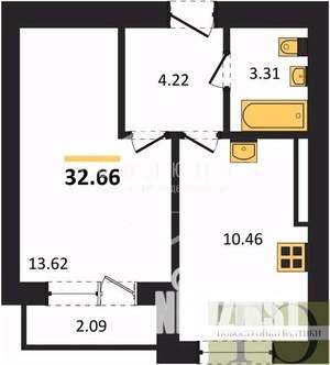 1-к квартира, вторичка, 33м2, 4/9 этаж
