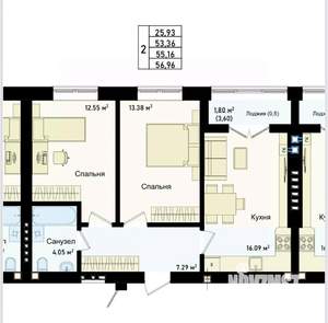 2-к квартира, сданный дом, 58м2, 1/5 этаж