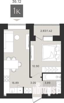 1-к квартира, вторичка, 36м2, 1/9 этаж