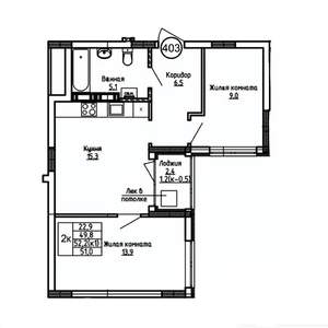 2-к квартира, вторичка, 51м2, 6/9 этаж