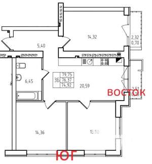 3-к квартира, сданный дом, 77м2, 4/5 этаж