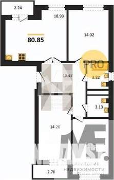 3-к квартира, вторичка, 81м2, 9/10 этаж