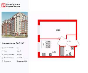 1-к квартира, вторичка, 37м2, 1/9 этаж