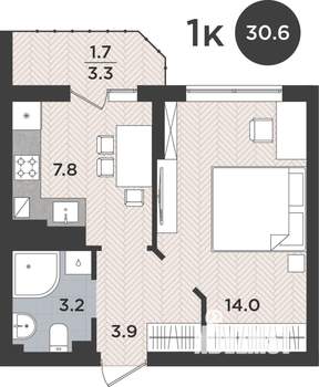 1-к квартира, вторичка, 31м2, 5/9 этаж