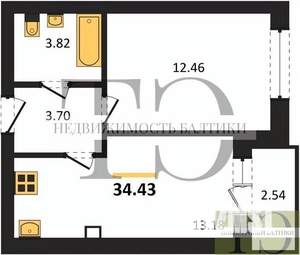 1-к квартира, вторичка, 34м2, 7/9 этаж