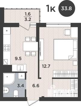 1-к квартира, вторичка, 34м2, 1/9 этаж