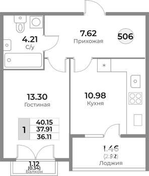 1-к квартира, строящийся дом, 38м2, 10/10 этаж