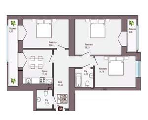 3-к квартира, вторичка, 87м2, 10/10 этаж