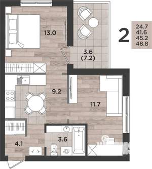 2-к квартира, вторичка, 45м2, 1/14 этаж