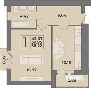1-к квартира, вторичка, 42м2, 9/9 этаж