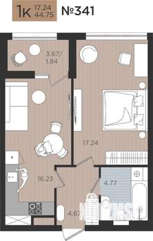 1-к квартира, вторичка, 45м2, 4/10 этаж