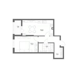 1-к квартира, строящийся дом, 46м2, 1/8 этаж