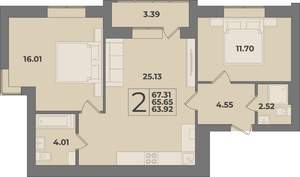 2-к квартира, вторичка, 67м2, 1/9 этаж