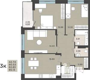 3-к квартира, вторичка, 83м2, 1/8 этаж