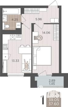 1-к квартира, вторичка, 39м2, 8/9 этаж