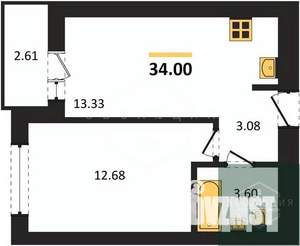 1-к квартира, вторичка, 34м2, 6/9 этаж