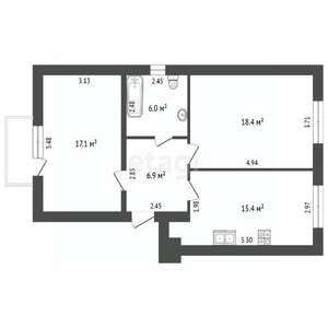 2-к квартира, вторичка, 64м2, 3/3 этаж