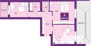 2-к квартира, вторичка, 69м2, 2/4 этаж