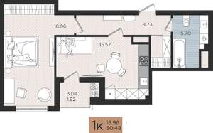 1-к квартира, вторичка, 50м2, 2/10 этаж