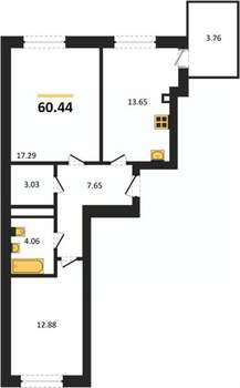 2-к квартира, вторичка, 60м2, 5/9 этаж