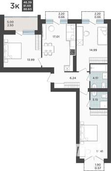 3-к квартира, вторичка, 82м2, 9/9 этаж